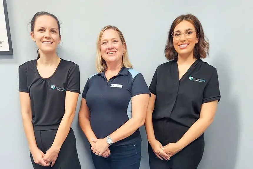 From left, Emma Parslow (SmartCare Diagnostics), Daniela Swart (Assist Allied Health) and Charlene Allimant (SmartCare Diagnostics).