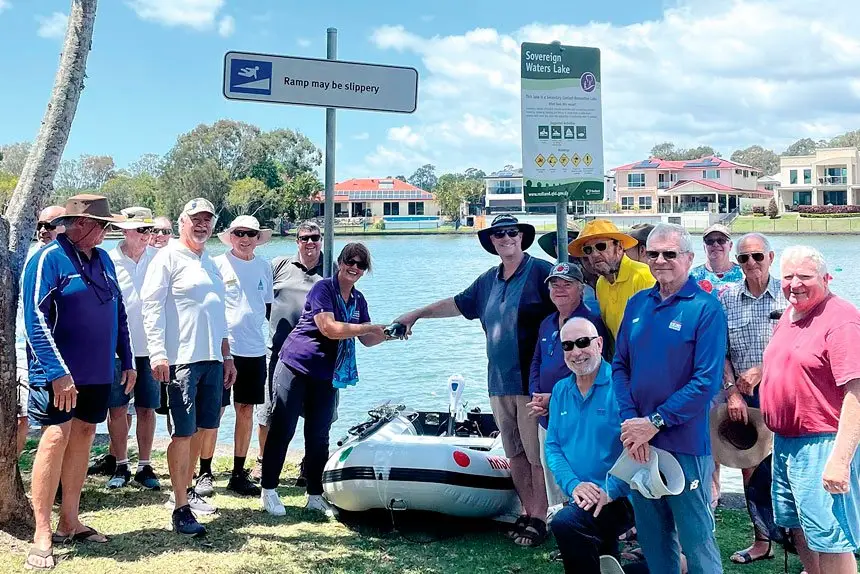 Division 1 Councillor Wendy Boglary joined the club to officially christen its new boat.