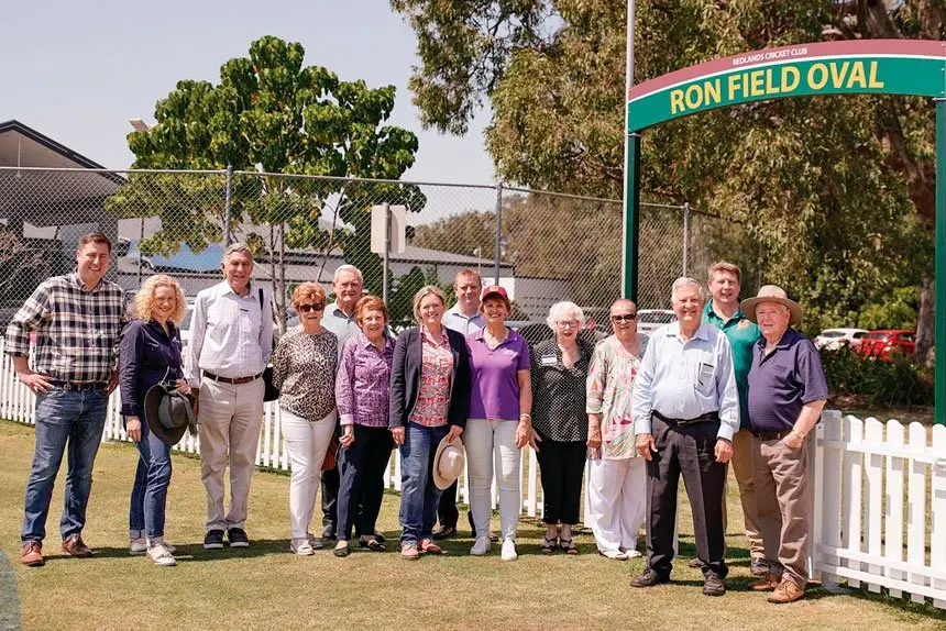 PROUD FAMILY: Two of Ron Field’s family members attended a special ceremony alongside Redlands Cricket officials, Redland City Councillors and local MPs. Photo: Alan Minifie
