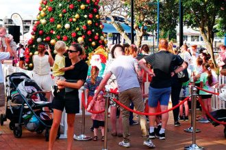 Santa had a busy evening, with lines early on in the festivities.