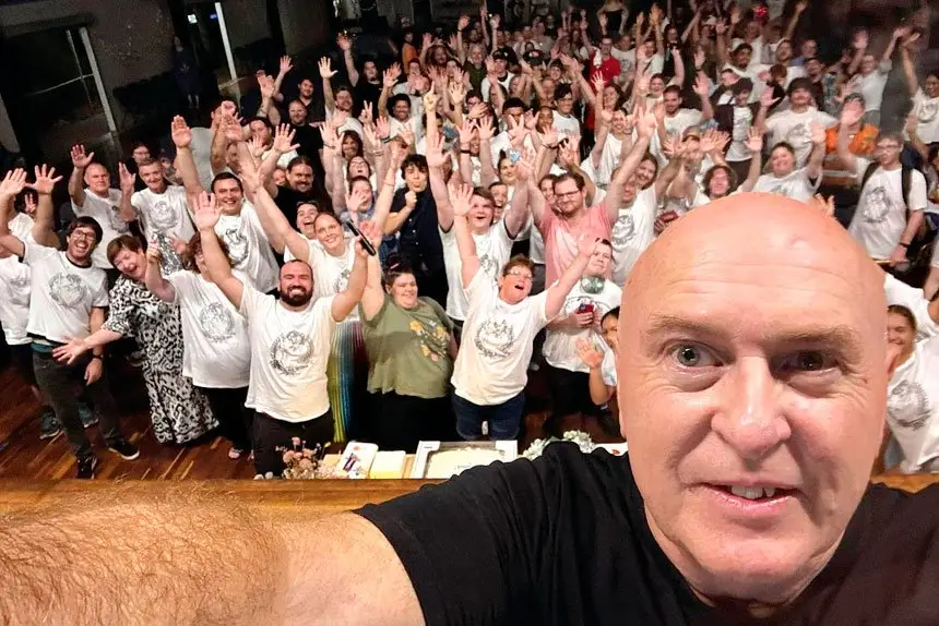 EMOTIONAL TRIBUTE: Attendees all wore Mr Quinn T-shirts, along with badges generously created and donated by Maddy Robinson.