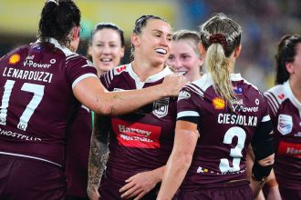 Celebrations following the Women’s State of Origin Game 3 match between the Maroons and the Blues. PHOTO: AAP Image/Scott Radford-Chisholm