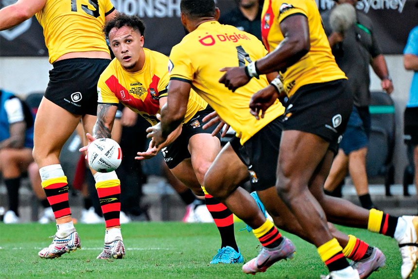 Liam Horne of Papua New Guinea during the Men's Pacific Championships playoff match between the New Zealand Kiwis and the PNG Kumuls. PHOTO: AAP Image/Dean Lewins