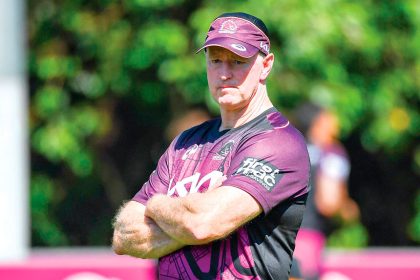 New Brisbane Broncos coach Michael Maguire looks on during a training session. PHOTO: AAP Image/Jono Searle