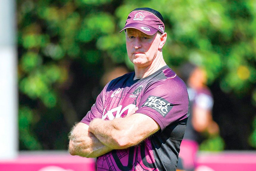 New Brisbane Broncos coach Michael Maguire looks on during a training session. PHOTO: AAP Image/Jono Searle
