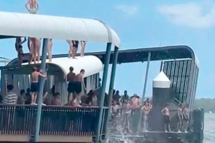 DANGER SIGNS: A recent example of jetty jumping at Coochiemudlo Island.