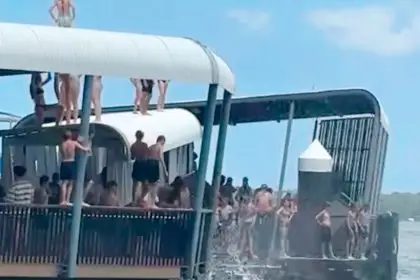 DANGER SIGNS: A recent example of jetty jumping at Coochiemudlo Island.