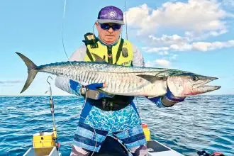 Paul Hayes with a 1.4m Spanish mackerel caught off Point Lookout, North Stradbroke Island on Boxing Day 2024.