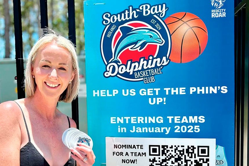State Member for Redlands Rebecca Young shows her support at South Bay Dolphins Basketball Club’s sign-up day.