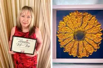 SUNNY OUTLOOK: Kaylene Higgs and her winning artwork.