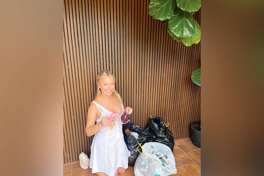 Imogen Dubbel, our Miss Teen Manly West showing the scrunchies she made from recycled fabric which are going to victims of domestic violence.