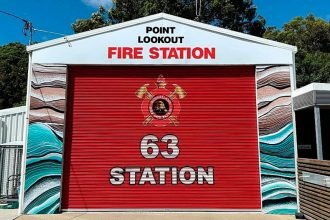 BEFORE AND AFTER: North Stradbroke’s Point Lookout Fire and Rescue Station has received a major facelift by local Indigenous artist Xoe Mazzoni.
