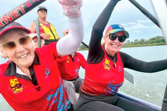 DIGGING IN: Helen Underwood and Sue Von Richter during a training session.