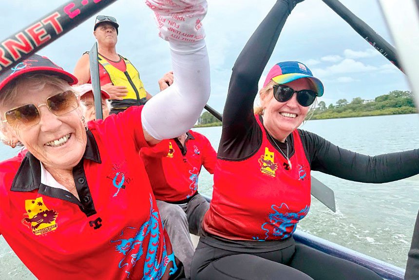 DIGGING IN: Helen Underwood and Sue Von Richter during a training session.