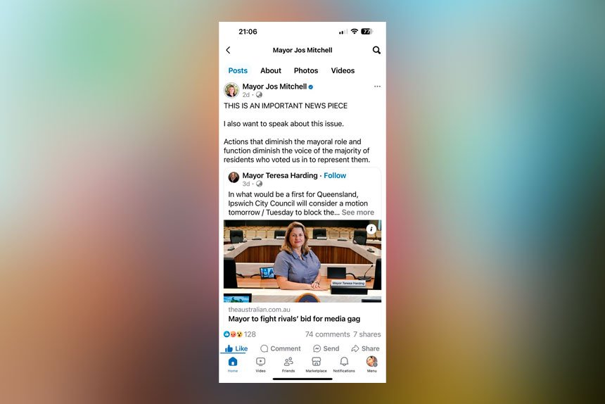Mayor Jos Mitchell shows her support for Ipswich Mayor Teresa Harding.