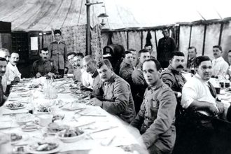 HISTORIC SHOT: Inside the officers’ mess tent at Lytton.