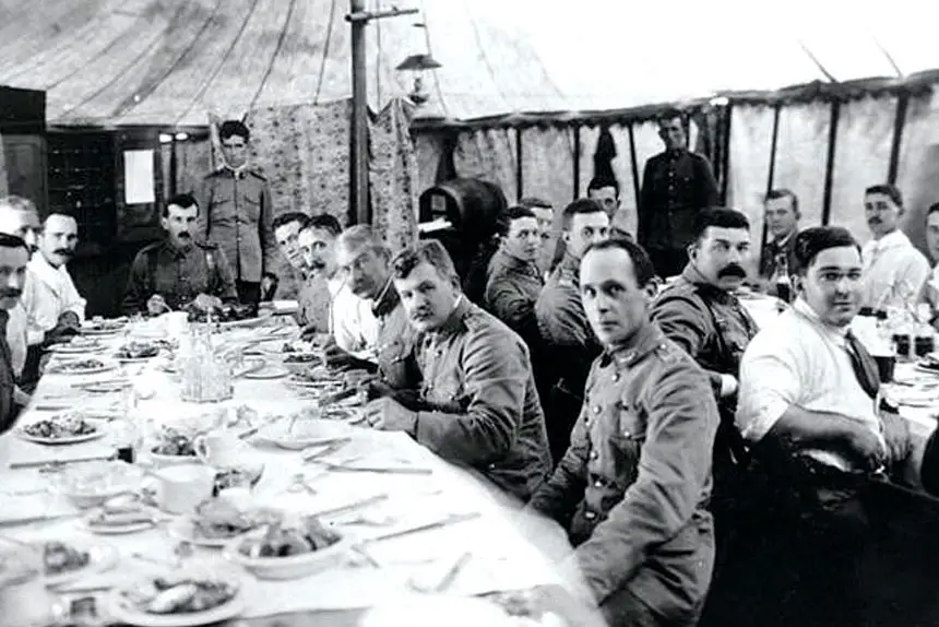 HISTORIC SHOT: Inside the officers’ mess tent at Lytton.