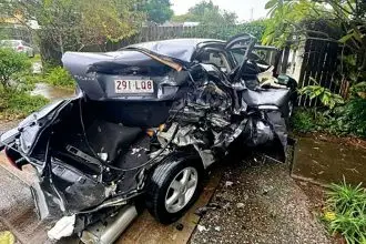 Hit-and-run leaves car mangled in Manly West