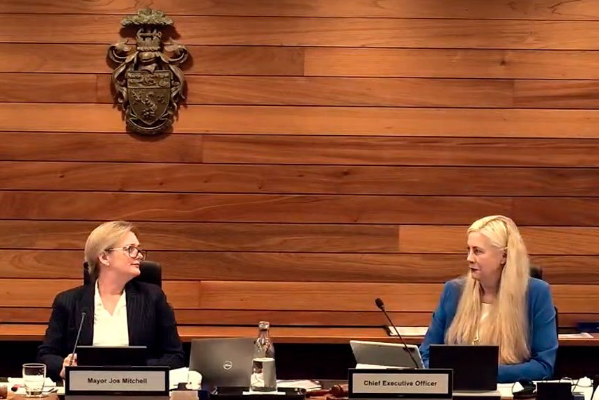 MARATHON SITTING: Redland City Mayor Jos Mitchell and CEO Louise Rusan.