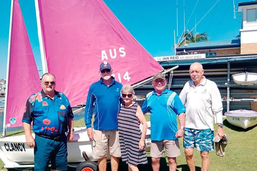 From left, Russell Wiseman, Vietnam Sailability President Richard Staal, Annette Wiseman, and two 7 RAR battalion diggers Alan Wendell and Ian Reid.