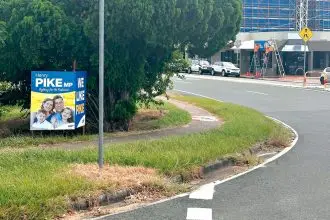 SIGN OF THE TIMES: One of Henry Pike’s many campaign signs – this one on a roundabout.