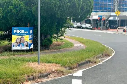 SIGN OF THE TIMES: One of Henry Pike’s many campaign signs – this one on a roundabout.