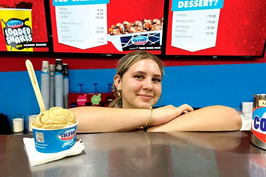 SWEET TREAT: Claudia Lee is always ready to serve up a delicious scoop at Cold Rock Ice Creamery in Raby Bay.