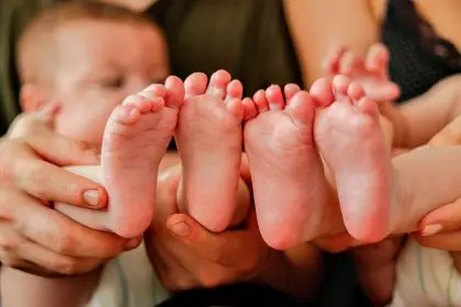 TINY FEET: Twins were born at Dunwich as the cyclone neared.