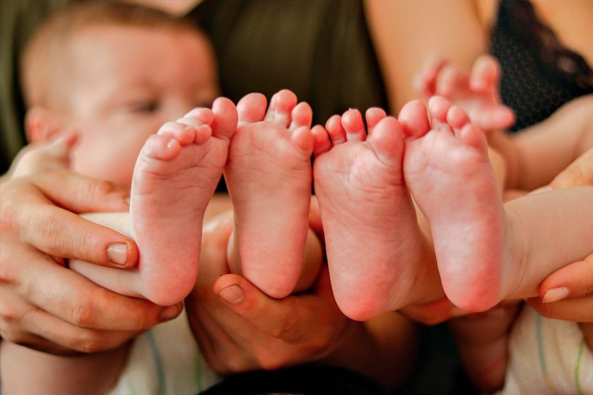 TINY FEET: Twins were born at Dunwich as the cyclone neared.