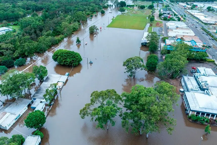 WATER WORLD: Capalaba bore the brunt of the weekend flooding, with sporting fields inundated. PHOTO: SkyShots Photography