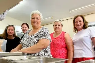 The Waterloo Bay Leisure Centre is now offering free meals every Wednesday. Rhonda Ireland (centre) with MP Joan Pease (far right).