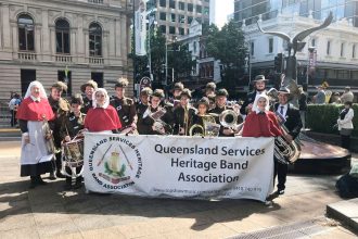 The QSHBA after the Brisbane 2024 Anzac Parade, where they also debuted their WW1 nurses’ uniforms.