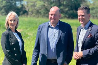 Rebecca Young, BMD Group CEO Scott Power and Jarrod Bleijie at Thornlands.