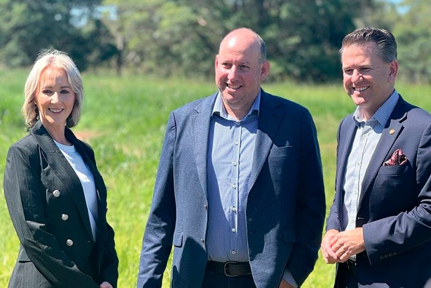 Rebecca Young, BMD Group CEO Scott Power and Jarrod Bleijie at Thornlands.