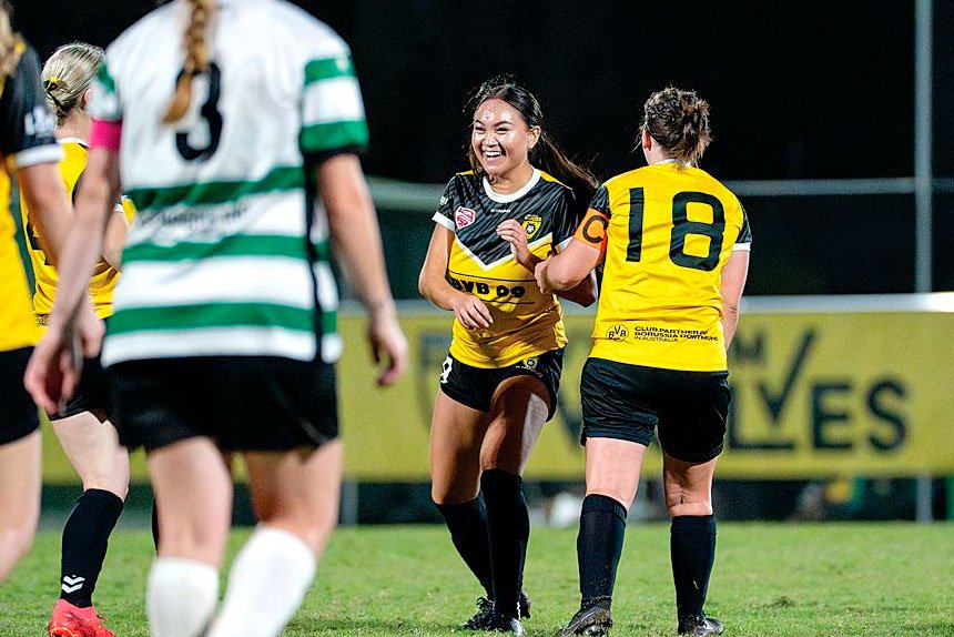 It’s all smiles for Khelistar Murray as she celebrates a goal.