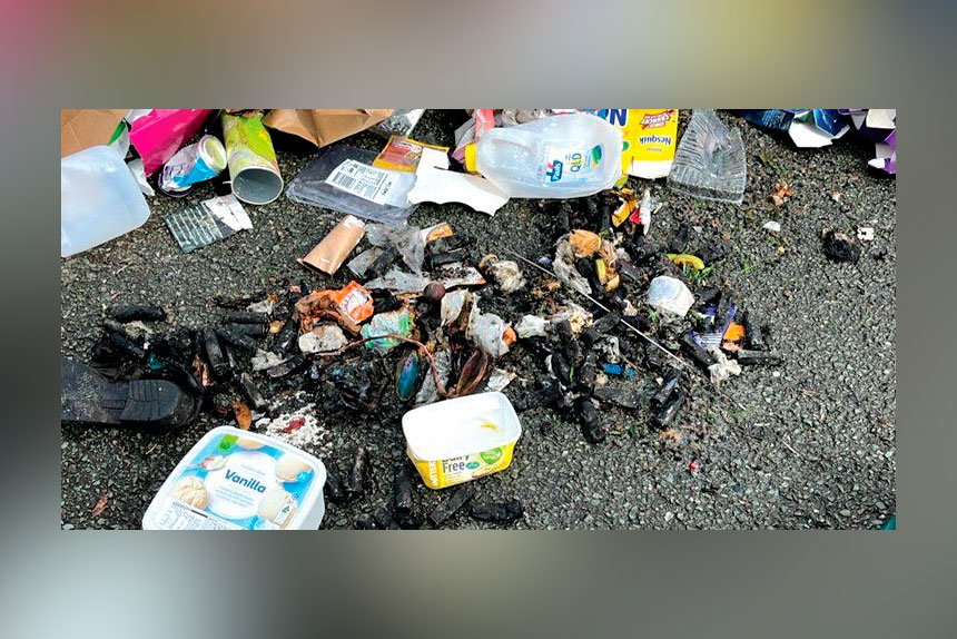 Investigations revealed up to 30 burnt batteries among the materials unloaded from one of the trucks.