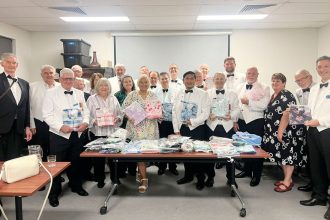 Camp Hill Lodge members with Tracey Wickham, the National Fundraising and Community Engagements Manager from Friends with Dignity, with Randie Piscos and Shane Kelley.
