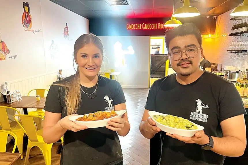 Gnocchi Gnocchi Brothers Cleveland General Manager Shravik Shrestha pictured with Charlotte Crawford.
