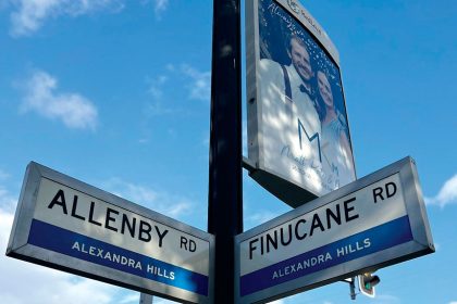 The Allenby Rd and Finucane Rd intersection with the memorial sign.