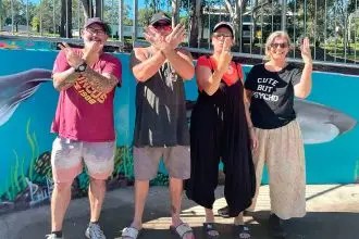 Overcoming the setback, from left, Jake Gilroy, Allan Pearson, Shelly Pearson and Ness Jane.