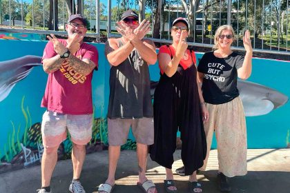 Overcoming the setback, from left, Jake Gilroy, Allan Pearson, Shelly Pearson and Ness Jane.