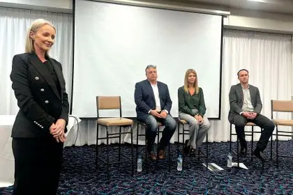 State Member for Redland Rebecca Young, Carl Bruhn from Urbex, Ruth Stokes from EDQ and Redland City Councillor Jason Colley.