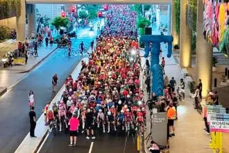 The mass start of the Tour De Brisbane women’s event.