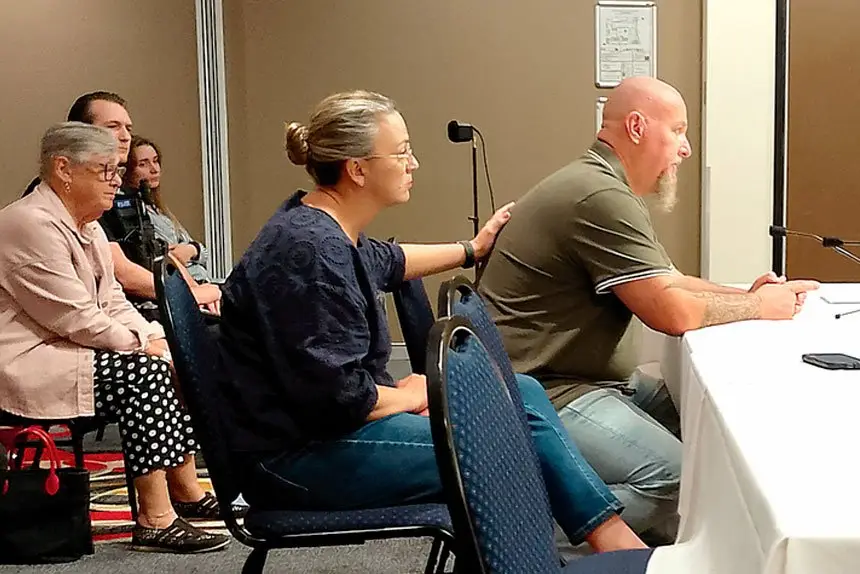 CALL FOR JUSTICE: Chis Sanders relives his nightmare at a recent government hearing at the Alexandra Hills Hotel.