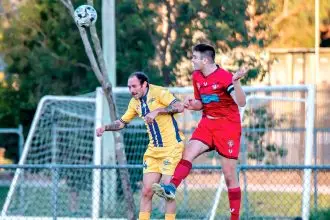 Redlands’ Captain and man of the match Noah Hitchcock wins the ball during the Red Devils win over SWQ Thunder. Photo: Ray Gardner