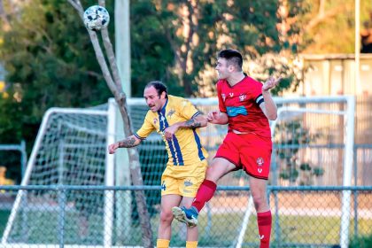 Redlands’ Captain and man of the match Noah Hitchcock wins the ball during the Red Devils win over SWQ Thunder. Photo: Ray Gardner