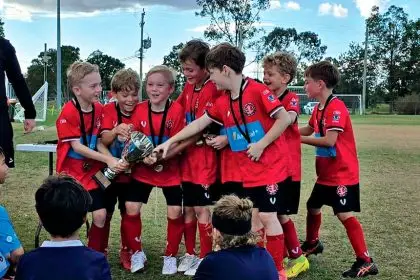 Redlands United Under 8 Reds team came out winners of the Inaugural Moreton City Cup. PHOTO: Redlands United FC