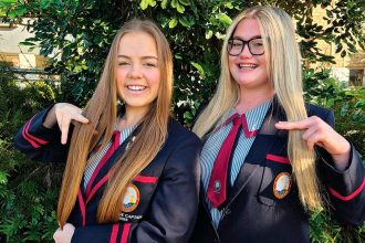 Rylee Crossley (College Captain) and Emee Standing (event organiser) had their hair chopped for charity.