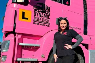 PINK LADY: Ash Anderson and her big pink truck.