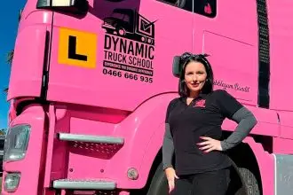 PINK LADY: Ash Anderson and her big pink truck.